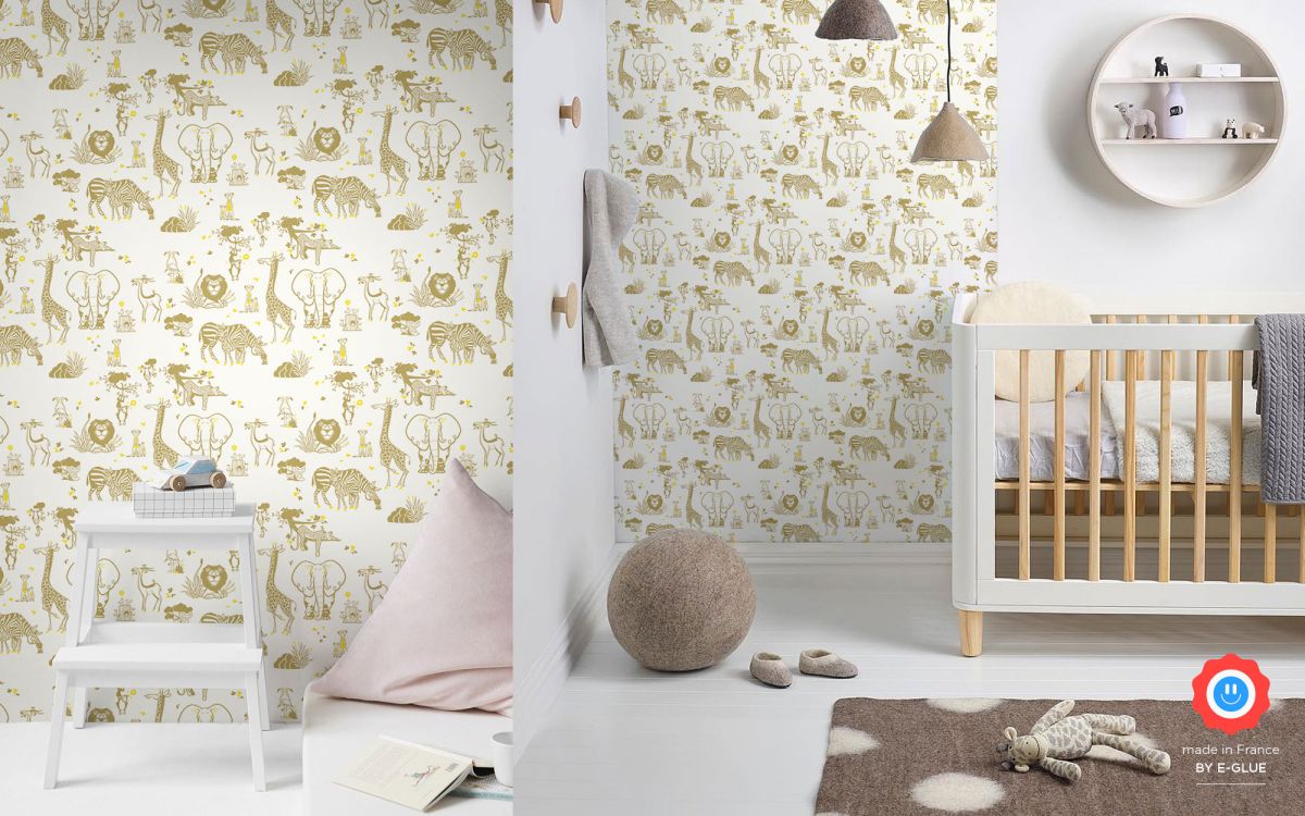papier peint enfant animaux savane - moutarde