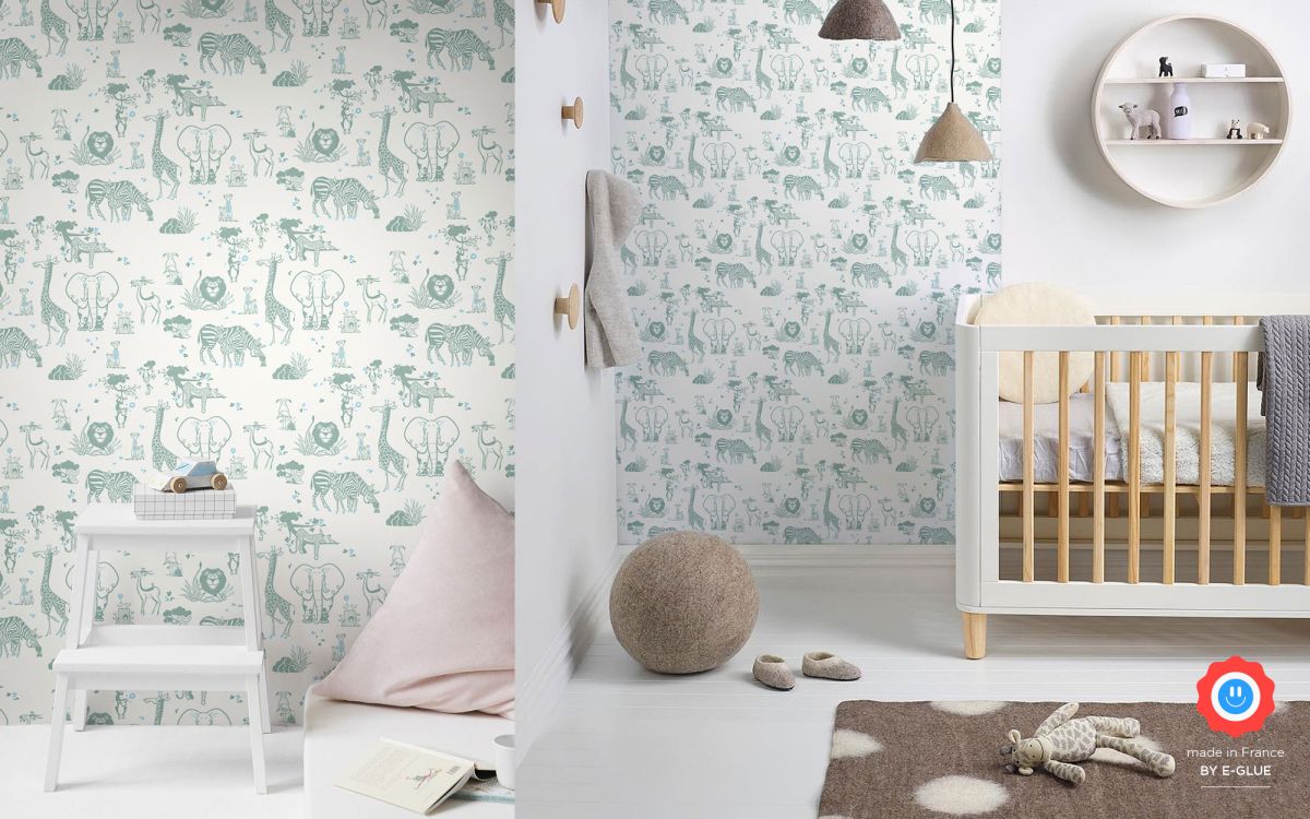 jungle animals kids wallpaper - green grey