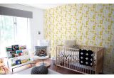 joli papier peint enfant animaux de la foret moutarde et gris pour chambre enfant et bébé