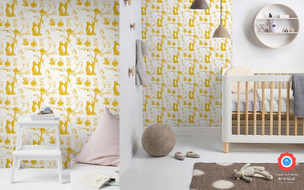 forest animals kids wallpaper - mustard