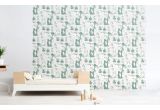 cute forest animals wallpaper green grey and pink for children's girls room