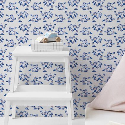 papel pintado para niños jugadores de fútbol azul y rojo para habitaciones infantiles modernas