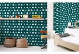 cute peacock blue sheep kids wallpaper for children's room or baby nursery