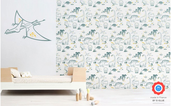 blue dinosaur wallpaper and pterodactyl wall stickers for kids room, boys room