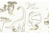 taupe and green dinosaur wallpaper for trendy boys room