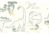 papier peint dinosaure gris et jaune pour chambre garçon contemporaine