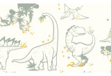 grey and yellow dinosaur wallpaper for modern boys room