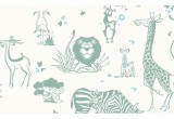 joli papier peint enfant animaux de la jungle gris vert et bleu pour chambre enfant garçon