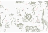 joli papier peint enfant animaux de la jungle taupe et rose pour chambre enfant fille