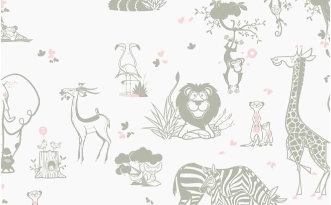 cute jungle animals wallpaper taupe and pink for trendy girls room