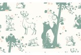 cute forest animals wallpaper green grey and pink for children's girls room