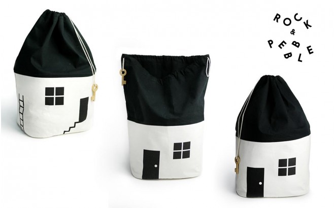 Sac Rangement Jouets Maison Grand Modèle, Noir et Blanc, Rock & Pebble