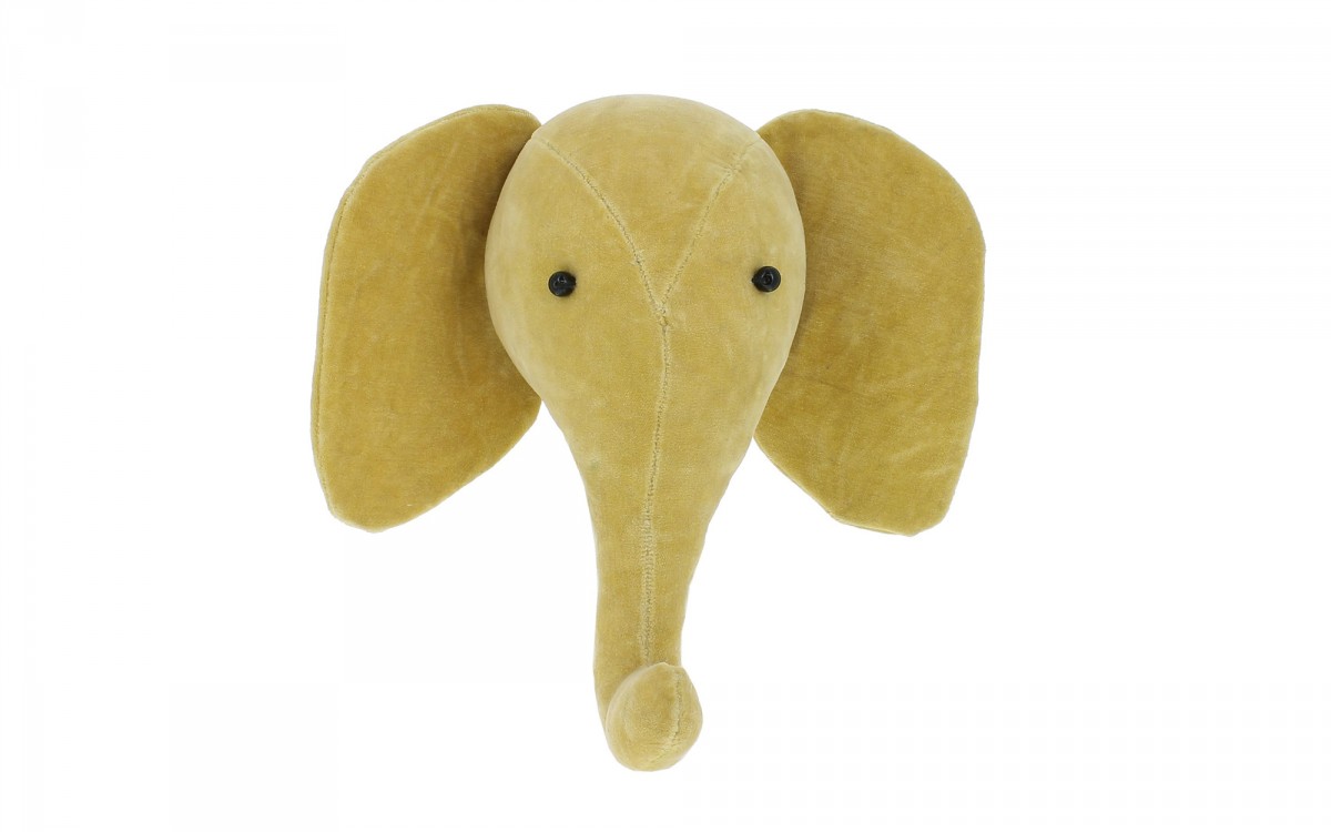 mini trophée mural tête d'éléphant velours jaune