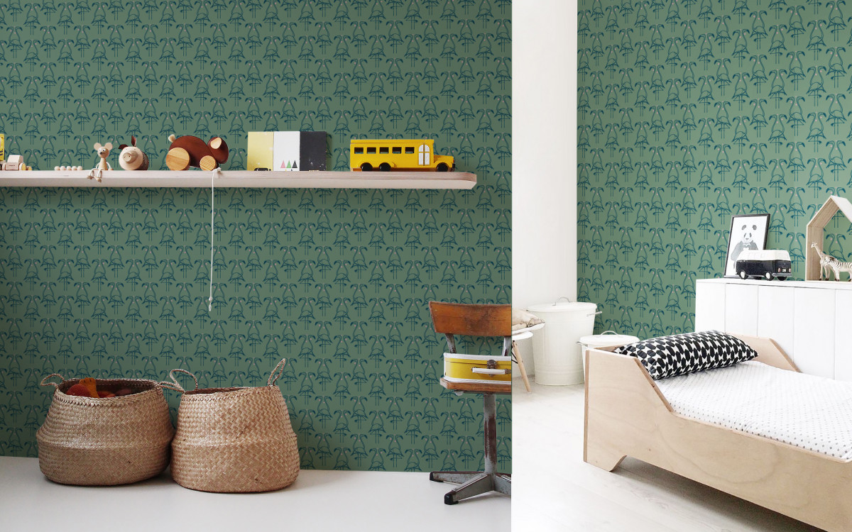 flamingo wallpaper sage green