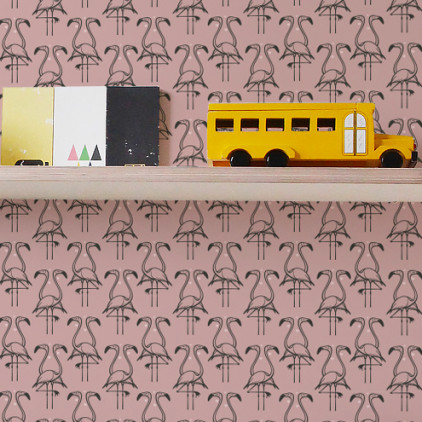 papel pintado infantil flamenco rosa viejo para habitación infantil niña