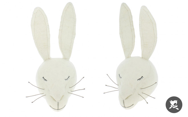 Sleepy White Rabbit Head Wall Trophy by Fiona Walker, Wall Decor for Kids Room Sleepy White Rabbit Head Wall Trophy by Fiona Walker, Wall Decor for Kids Room