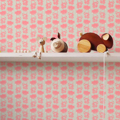 papel pintado bebé mono rosa para habitación infantil, cuarto bebé niña