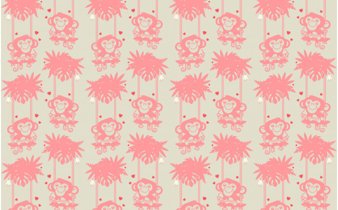 pink baby monkey wallpaper for kids room, baby girl nursery