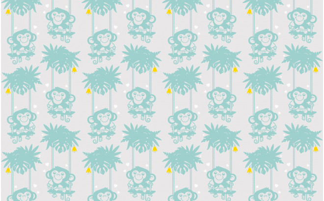 light blue baby monkey wallpaper for kids room, baby boy nursery
