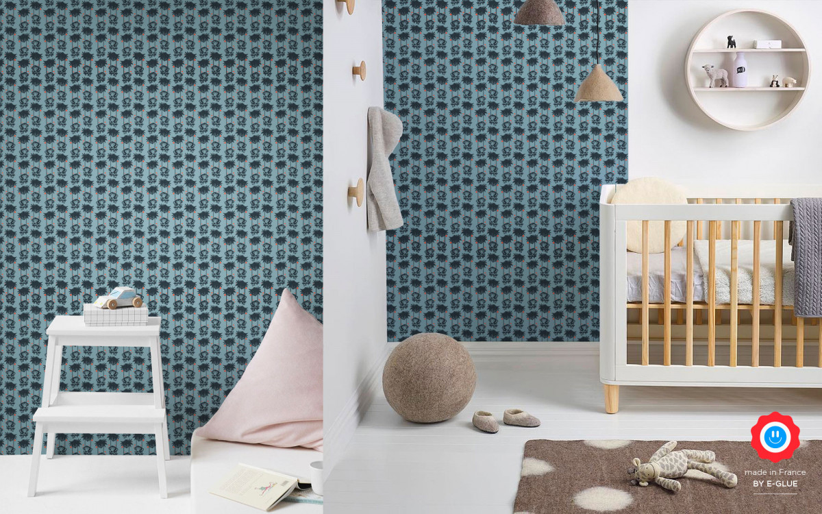 papier peint bébé singe bleu