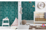 papier peint enfant oiseaux fleurs turquoise pour chambre bébé