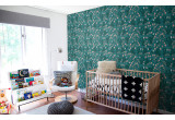 papier peint enfant oiseaux fleurs turquoise pour chambre bébé