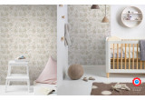 papel pintado infantil pájaros flores gris rosa para habitación infantil, cuarto bebé niña