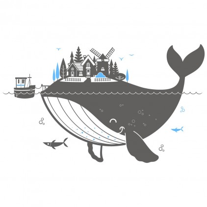 XXL whale kids wall decal, ocean underwater world nursery decoration