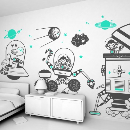 monkey outer space theme kids wall decals pack