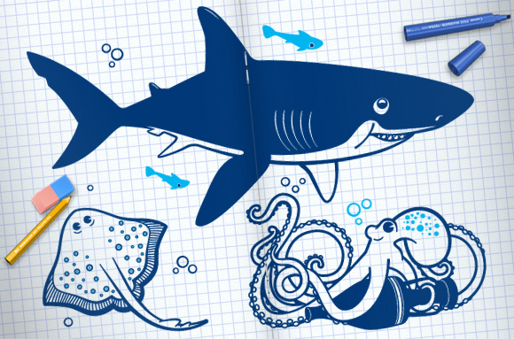 NEW UNDERWATER THEME STICKERS // shark, octopus, stingray