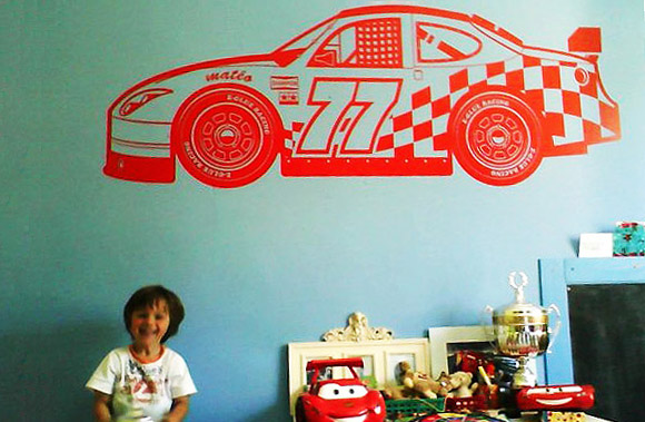 E-GLUE RACING CAR DECALS, kids room wall stickers