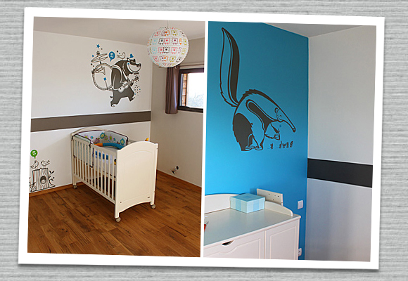 E-GLUE WALL DECALS // birds family, one-bear band, anteater - © photos : Mr. Ibas