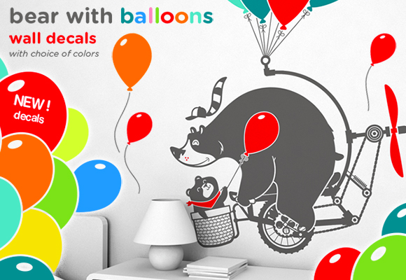 bear and cub with balloons baby wall decal by e-glue