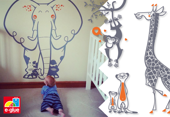 Baby Wall Stickers and Kids Wall Decals for a children room on Safari, Savanna, Jungle theme by E-Glue