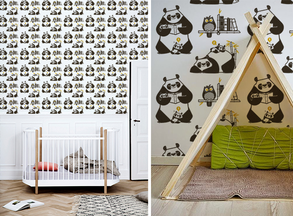 Papier-peints pour chambres bébé sur le theme panda par E-Glue