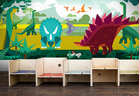 Design wallpaper for modern kids room, dinosaur wall mural by E-Glue