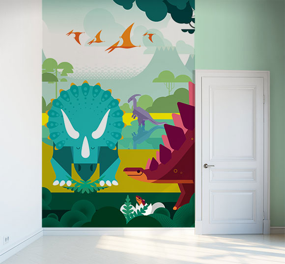 Dinosaur custom wallpaper and Jurassic World wall mural for boys bedroom by E-Glue