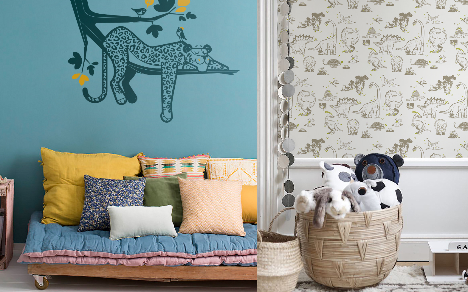 Leopard wall stickers and dinosaur wallpaper by E-Glue design