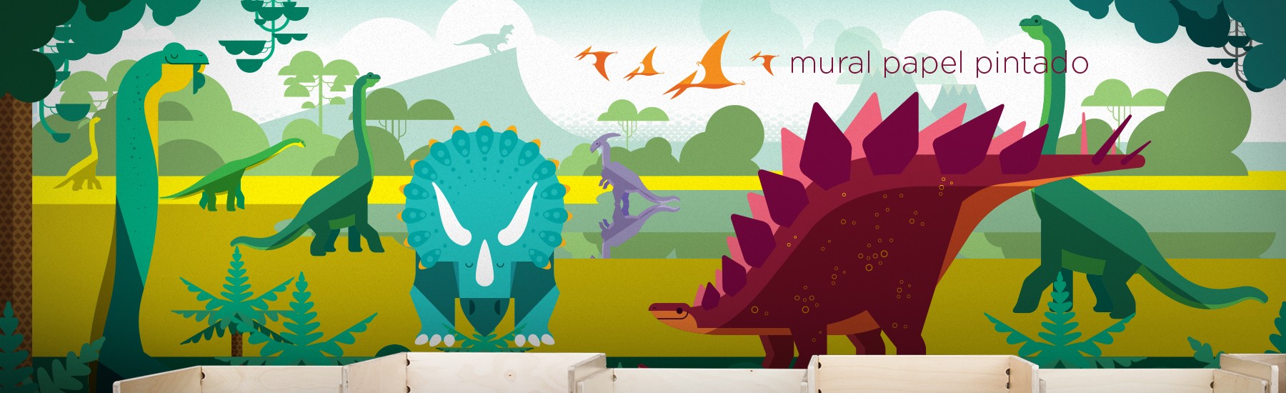 mural de papel pintado dinosaurio, poster XXL infantil dinosaurios por E-Glue Design