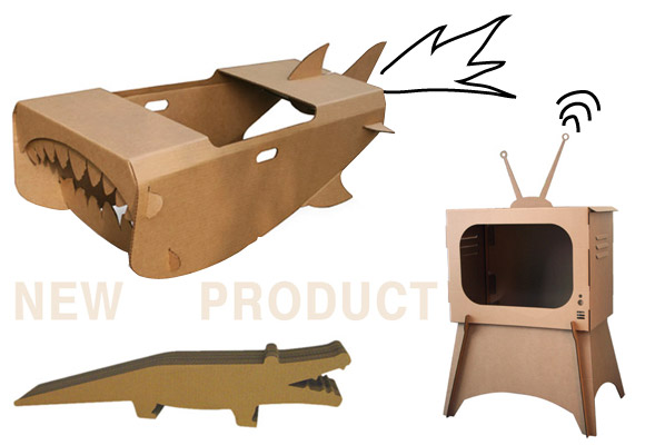 BEN BLANC STUDIO for CARDBOARDESIGN // cardboard shark, puppet tv and crocodile