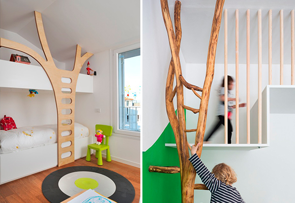 a tree in a children's bedroom