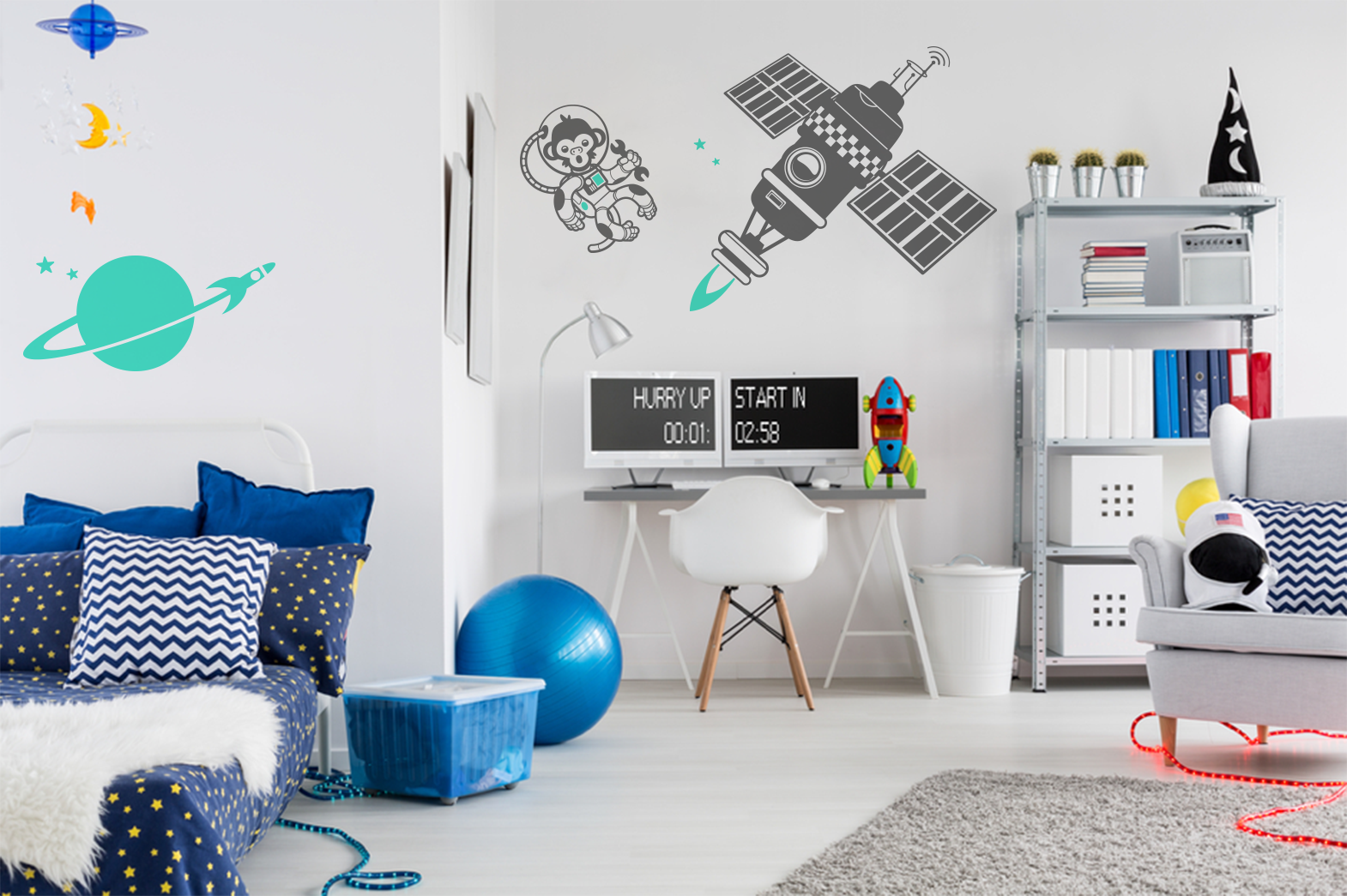 Chambre Enfant Theme Espace et Univers - Stickers Muraux E-Glue